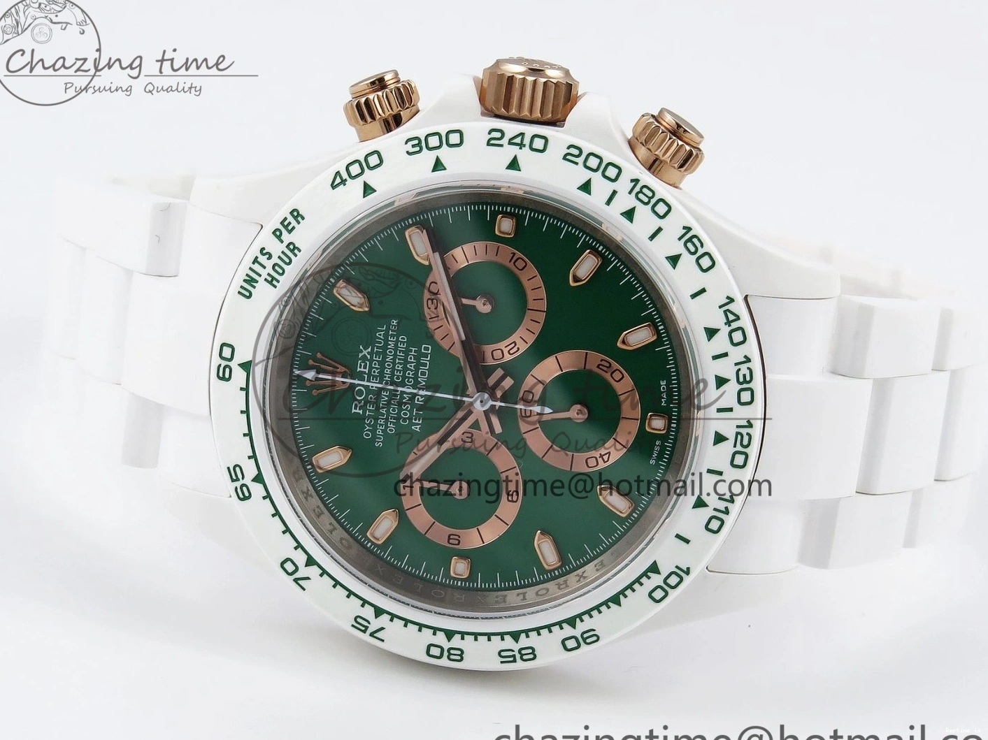 1220 MoistureWicking Daytona AET White Ceramic Case and Bracelet Green Dial SA4130 V 1891